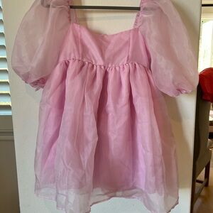 Amazon Viral Fashion Pink Puff Sleeve Lolita Cottage Bounding Babydoll Dress S